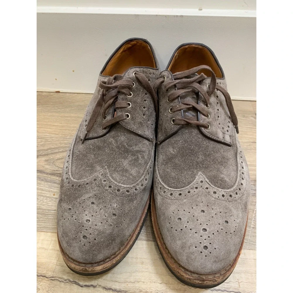 Allen‎ Edmonds Tate 10.5 D Suede Wingtip Brogue Lug Sole Grey Mens Shoes